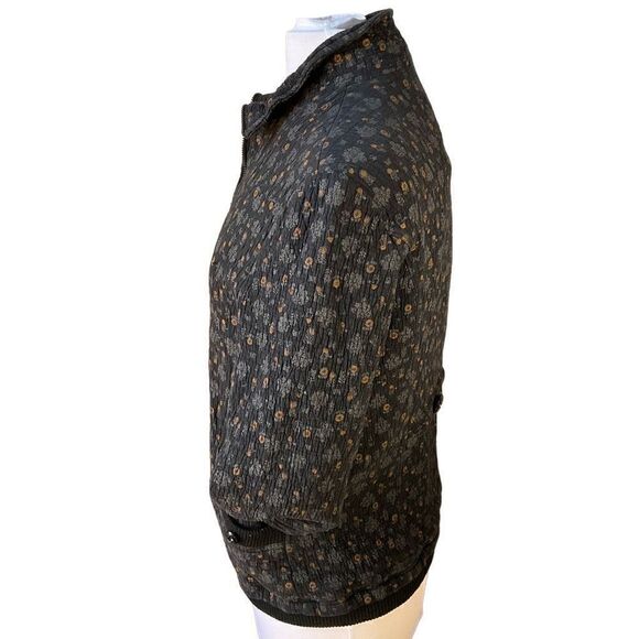 Black Quilted Floral Zip Up Bomber Jacket, M - Picture 2 of 15